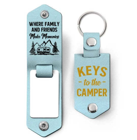 Custom Photo Keys To The Camper - Gift For Camping Lovers - Personalized Leather Photo Keychain