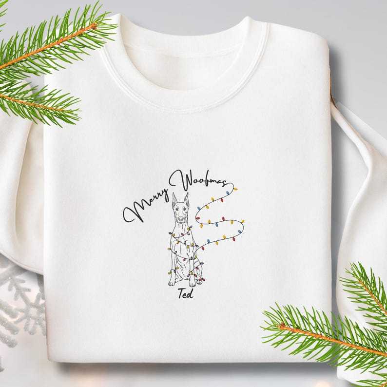 Merry Woofmas Custom Pet Embroidered Sweatshirt with Christmas Light Strings