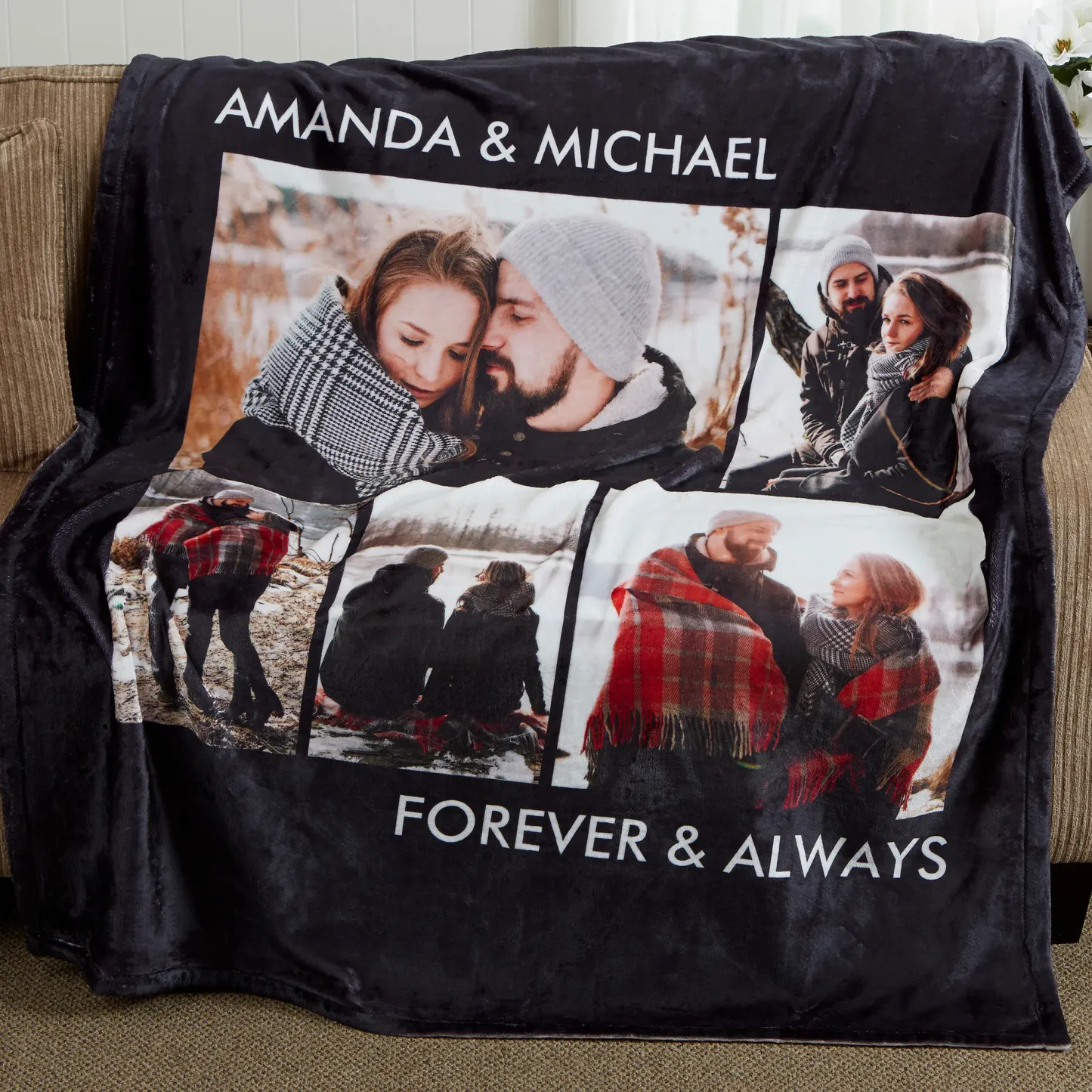 The Warmth of Love 💖 - Personalized Fleece & Sherpa Photo Blanket - Custom 5-Photo Design, Perfect Gift for Lovers & Family