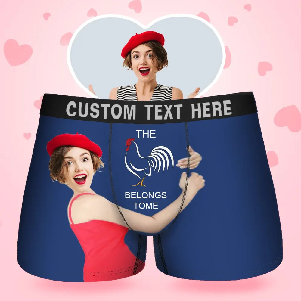 Custom Face Men's Boxer Belongs To Me Style Underwear, Birthday Gifts for Husband, Waistband Text Boxer Gift-ilovevango