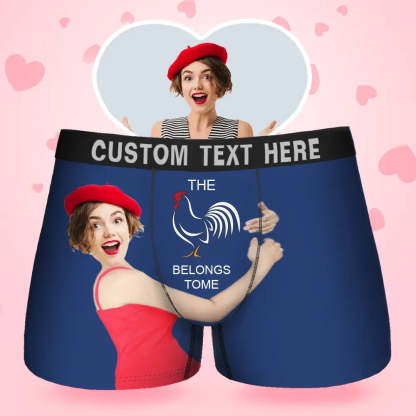 Custom Face Men's Boxer Belongs To Me Style Underwear, Birthday Gifts for Husband, Waistband Text Boxer Gift-ilovevango