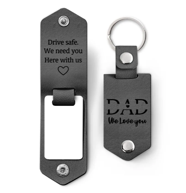 Custom Photo Dad I Love You Drive Safe I Need You Here With Me - Gift For Father, Grandpa Husband - Personalized Leather Photo Keychain-ilovevango