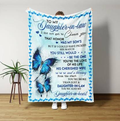 To My Daughter-In-Law Blanket, Blue Butterfly Blanket, Blanket For Daughter, Blanket For Girl, Family Throw Blanket, Blankets For Gift-ilovevango