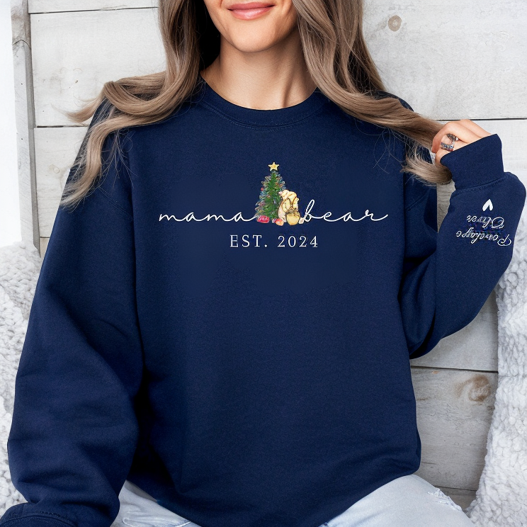 Mama Bear-Custom Mama Sweatshirt with Kids Names On Sleeve,Christmas Gift For Mom-ilovevango