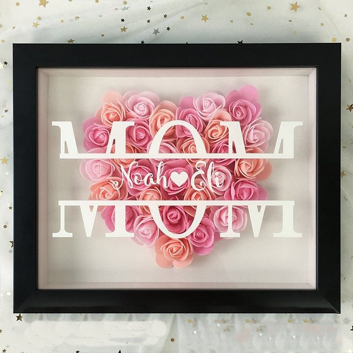 Personalized Mum Flower Shadow Box With Kids Name