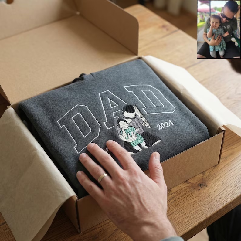 Custom Embroidered Dad Sweatshirt with Photo,Gift for Dad from Mom