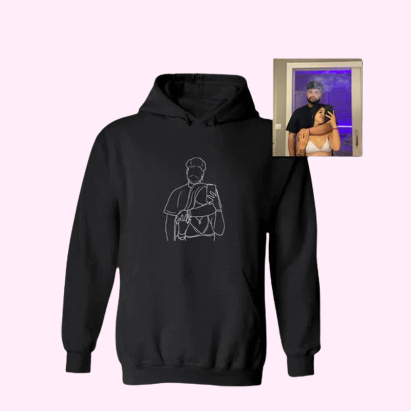 Personalized Photo Line Drawing Embroidered Hoodie