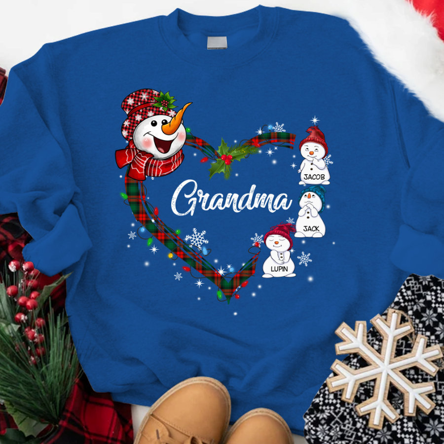 Custom Christmas Grandma Snowman Sweatshirt, Christmas Nana Little Snowmen Sweatshirt