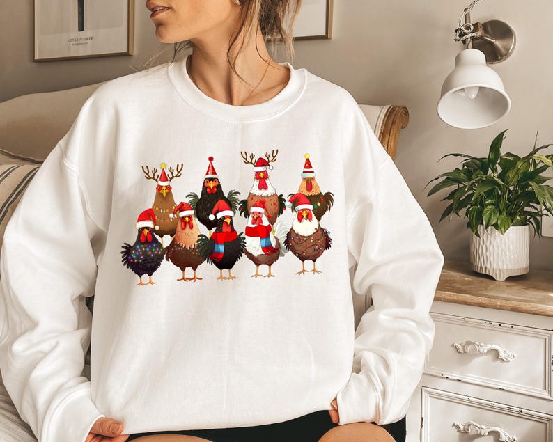 Сute Christmas Chickens Sweatshirt Christmas Farm Animals Sweatshirt