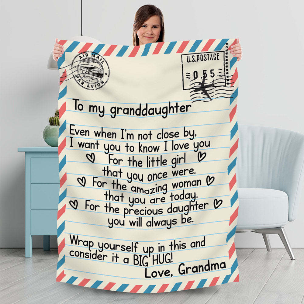 To Granddaughter Blanket, Envelope Letter Long Distance Blanket, Grandma Loves You Blanket