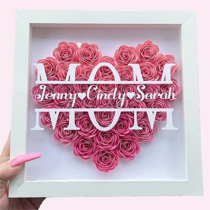 Personalized Mum Flower Shadow Box With Kids Name