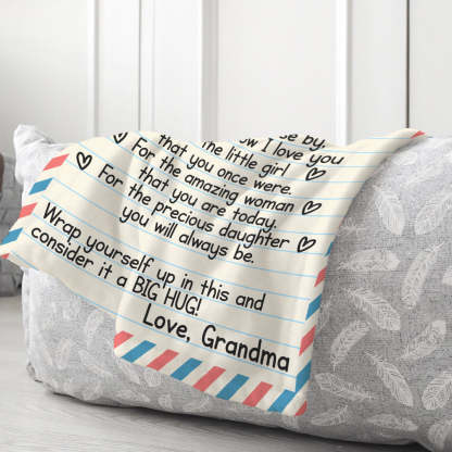To Granddaughter Blanket, Envelope Letter Long Distance Blanket, Grandma Loves You Blanket