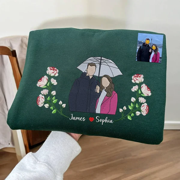 Blooming With Love – Custom Embroidered Birthday Flower Portrait from Photo Sweatshirt Hoodie, Perfect Gift for Mom, Dad & Family