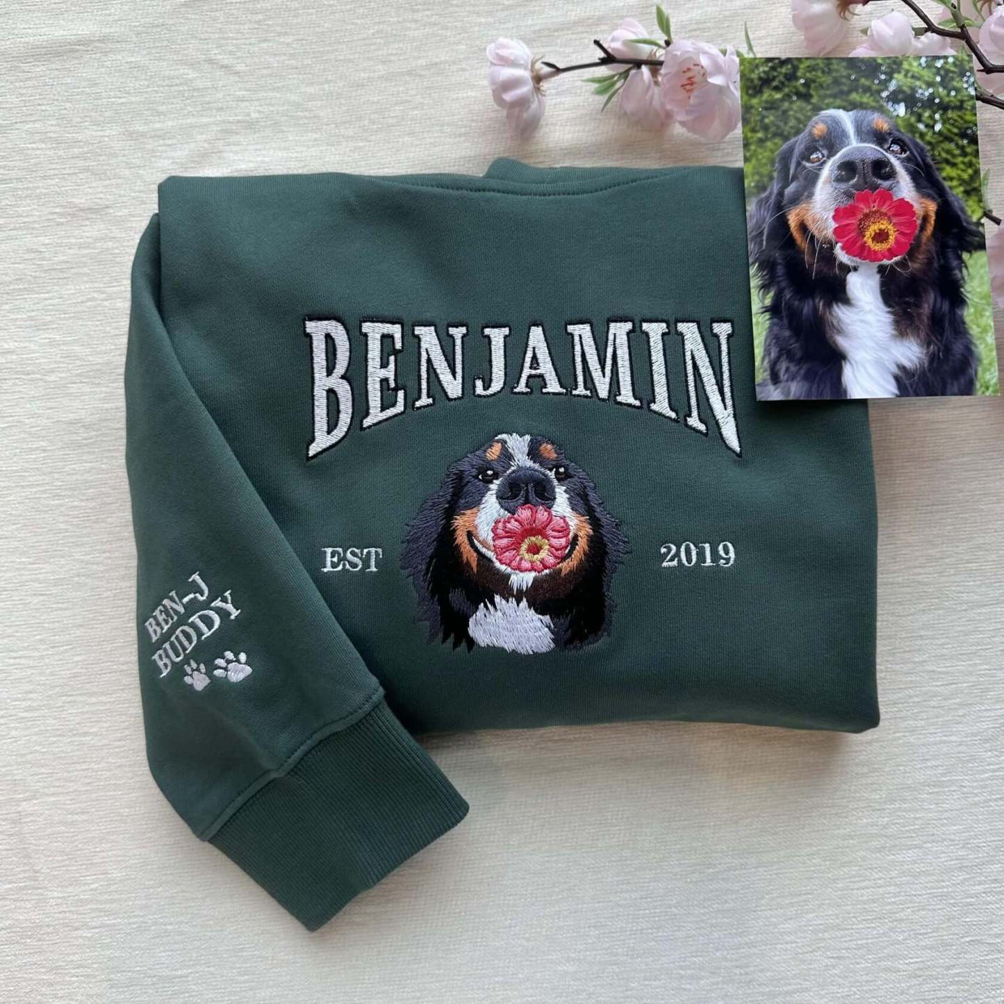 Custom Embroidered Sweatshirt With Pet Portrait and Name