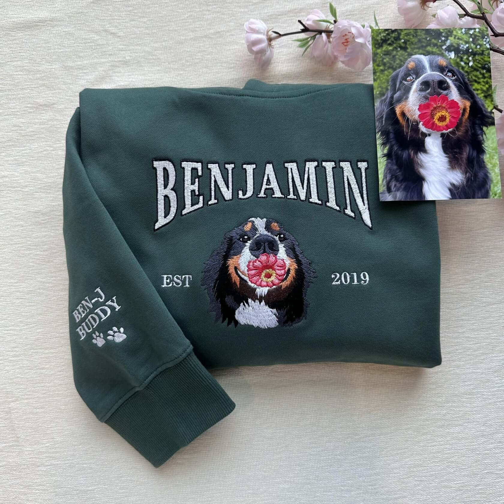Custom Embroidered Sweatshirt With Pet Portrait and Name