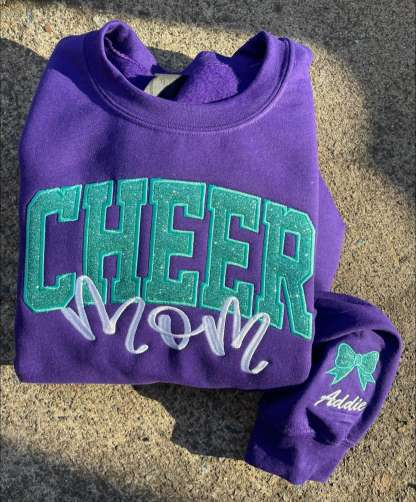 Custom Embroidered Glitter Cheer Mom T-shirt&Sweatshirt  , Cheer Mom Gift