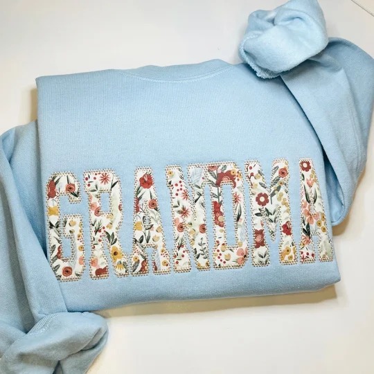 Custom Embroidered MAMA/NANA Floral Applique Sweatshirt