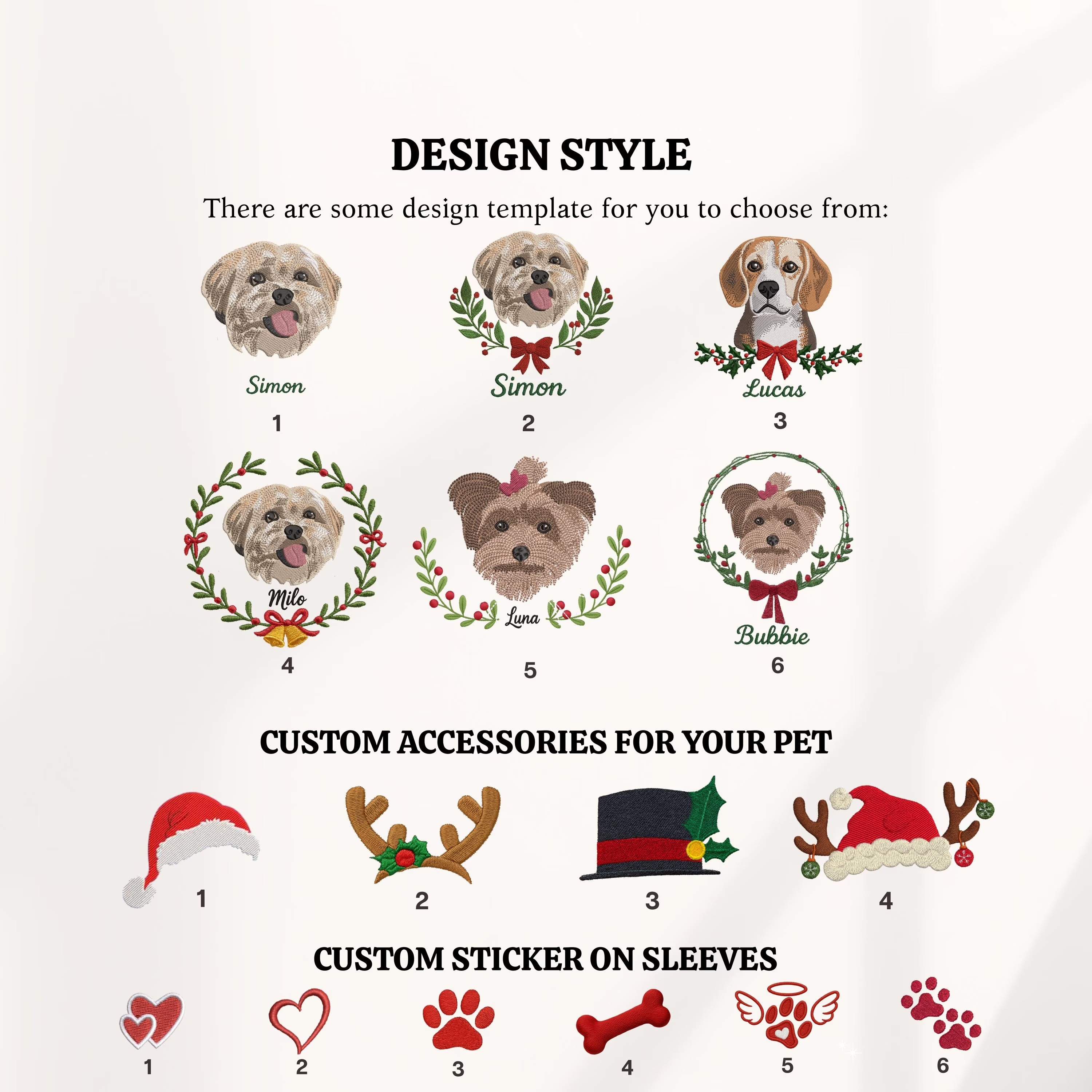 Custom Pet Embroidered Christmas Sweatshirt, Personalized Dog or Cat Portrait Crewneck