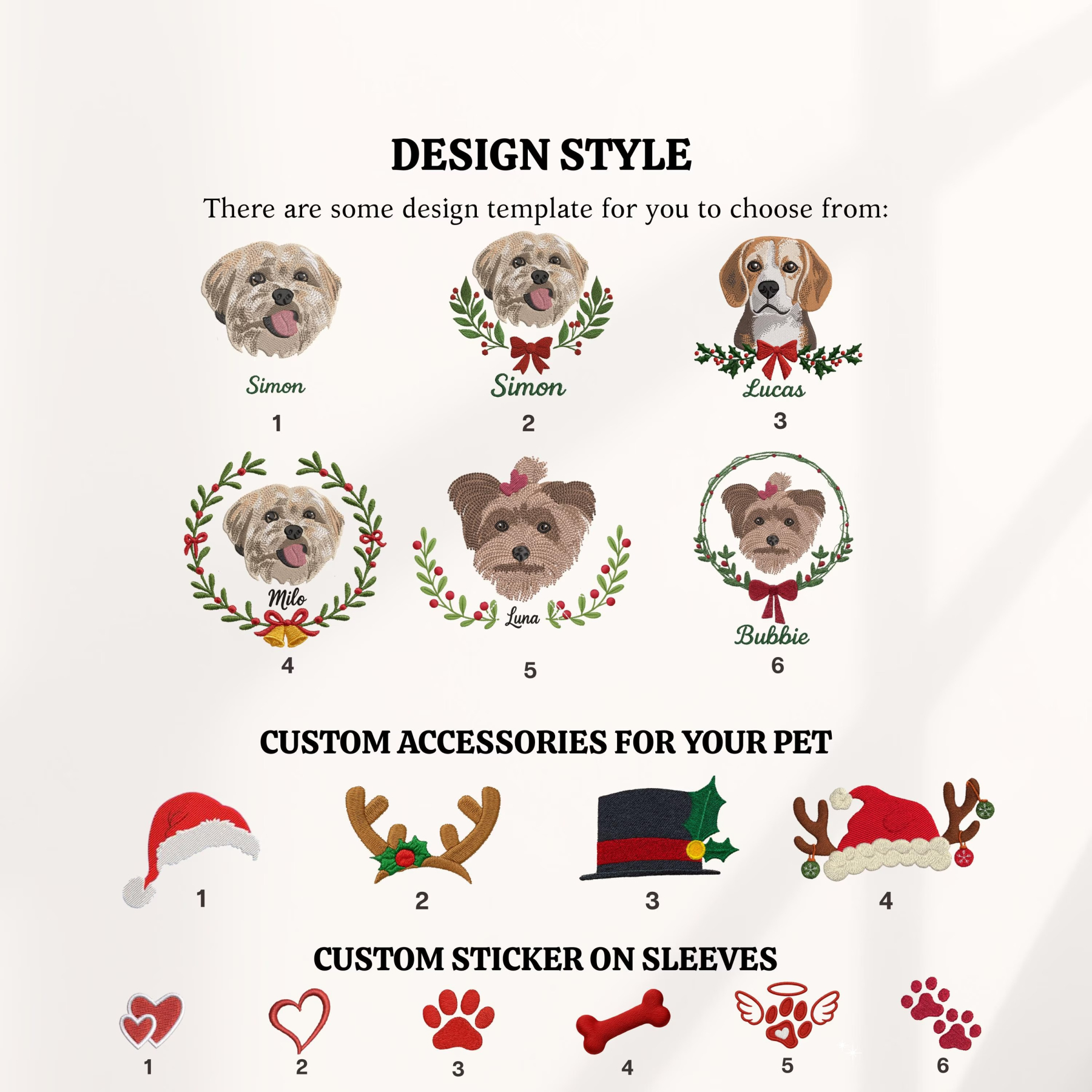 Custom Pet Embroidered Christmas Sweatshirt, Personalized Dog or Cat Portrait Crewneck