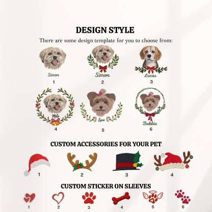 Custom Pet Embroidered Christmas Sweatshirt, Personalized Dog or Cat Portrait Crewneck