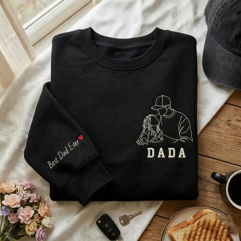 Pamaviva Custom Dad Portrait Outline Embroidered Sweatshirt Personalized Papà Papá Pai Gift
