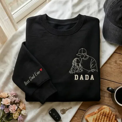 Pamaviva Custom Dad Portrait Outline Embroidered Sweatshirt Personalized Papà Papá Pai Gift