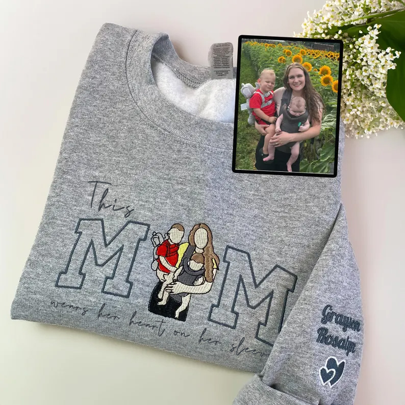 Mom Wears Her Heart on Her Sleeves: Custom Photo T-Shirt & Sweatshirt for Mama