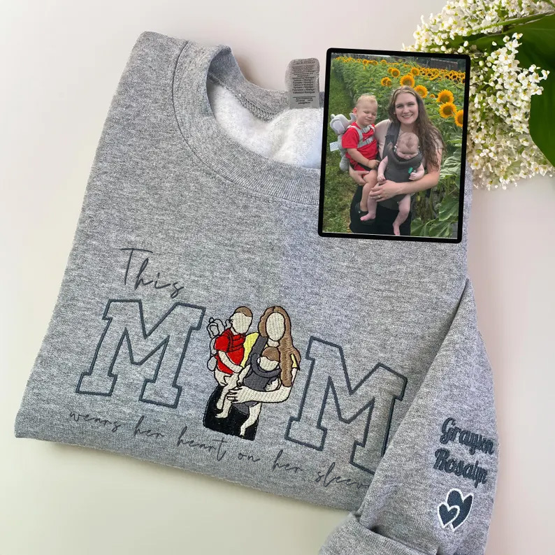 Mom Wears Her Heart on Her Sleeves: Custom Photo T-Shirt & Sweatshirt for Mama