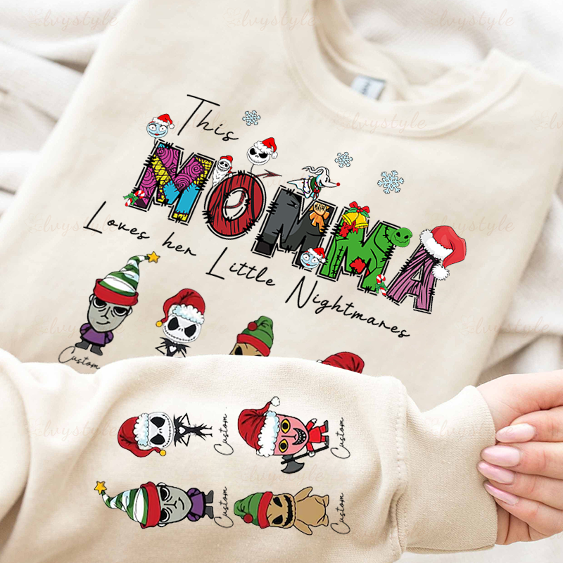 Personalized This Mom Loves Her Little Nightmares Sweatshirt, Custom Nightmare Christmas Mom Shirt With Kids Name, Christmas Family Gift