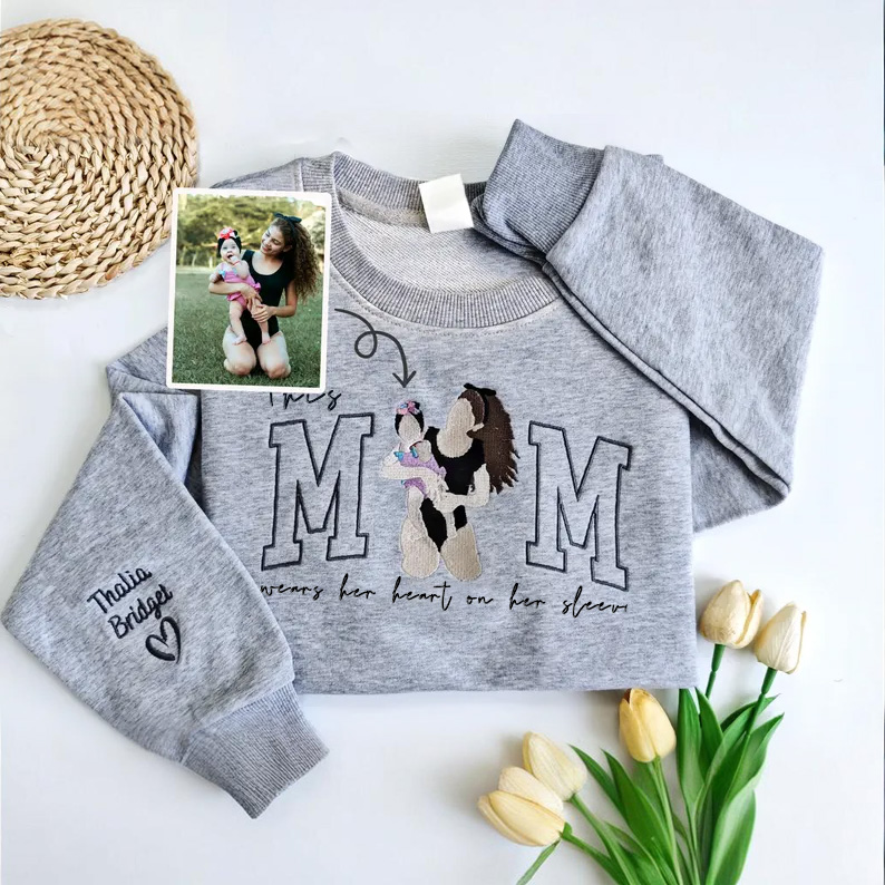 Mom Wears Her Heart on Her Sleeves: Custom Photo T-Shirt & Sweatshirt for Mama