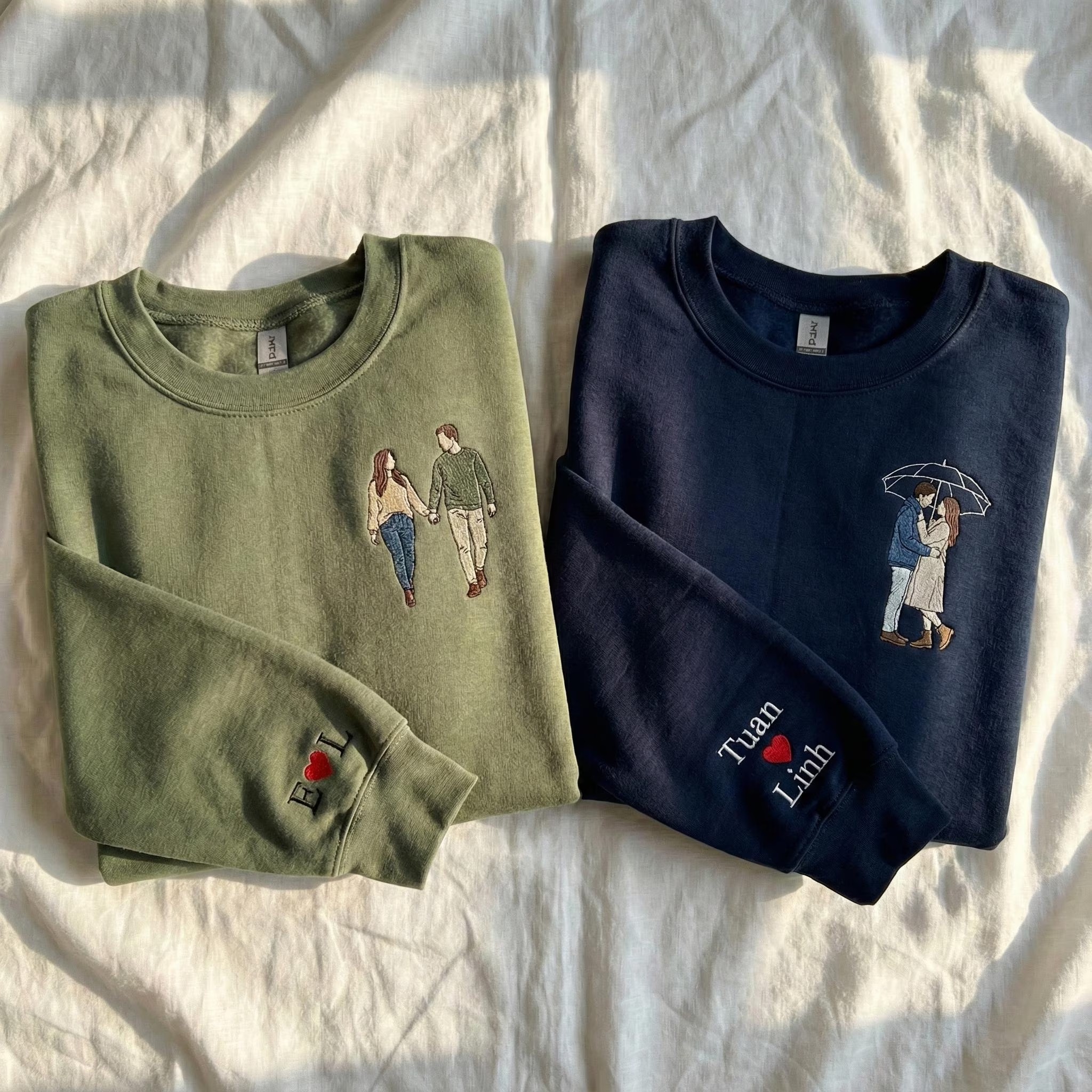 Embroidered Couple Portrait Sweatshirt, Custom Embroidered Sweater, Photo Embroidered Hoodie