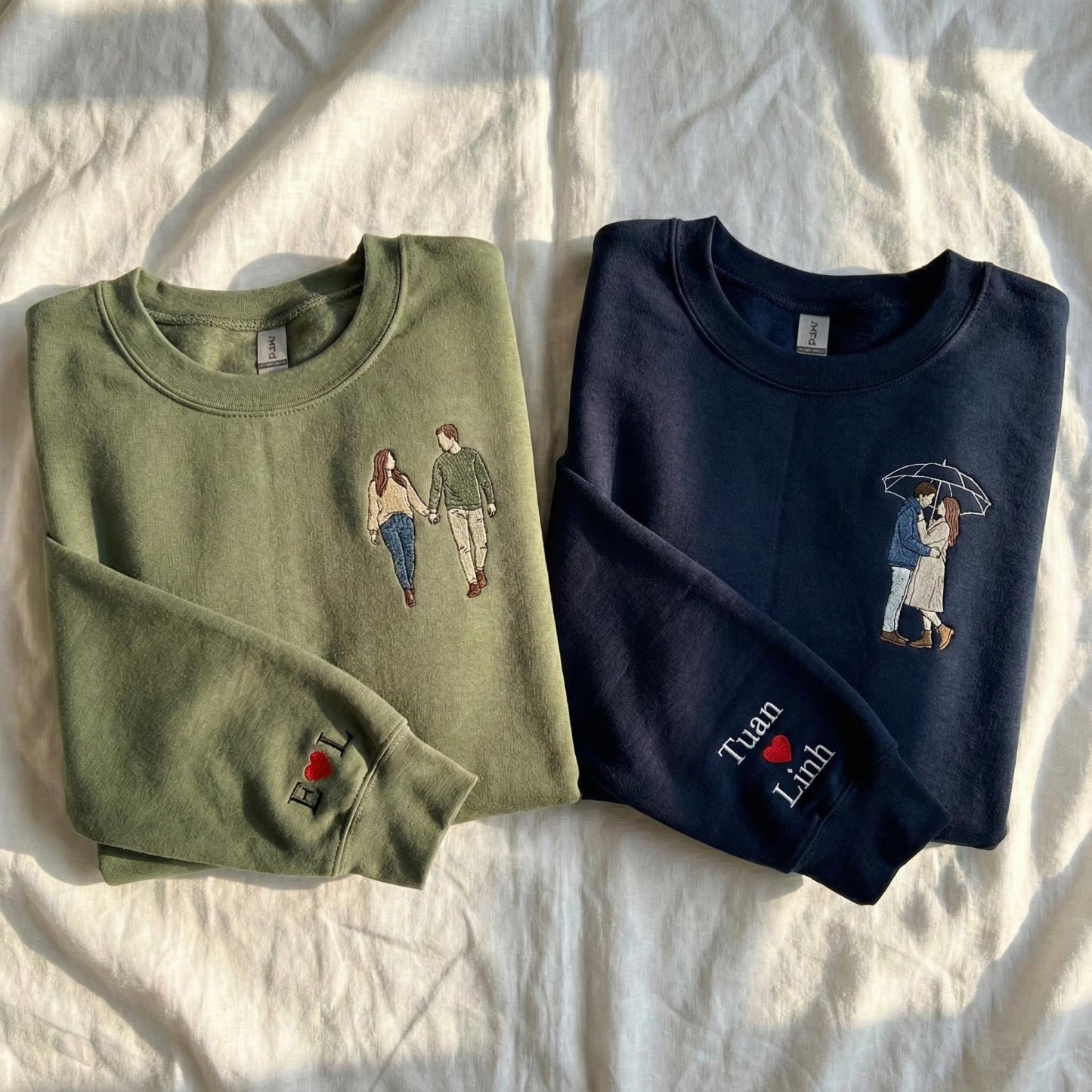 Embroidered Couple Portrait Sweatshirt, Custom Embroidered Sweater, Photo Embroidered Hoodie