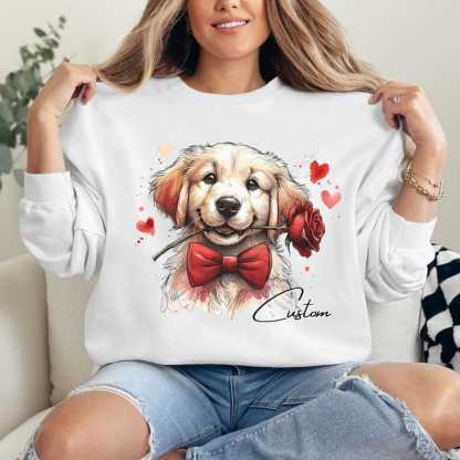 Custom Dog Photo with Rose Sweatshirt - Personalized Pet Valentine's Day Sweatshirt for Dog Mom