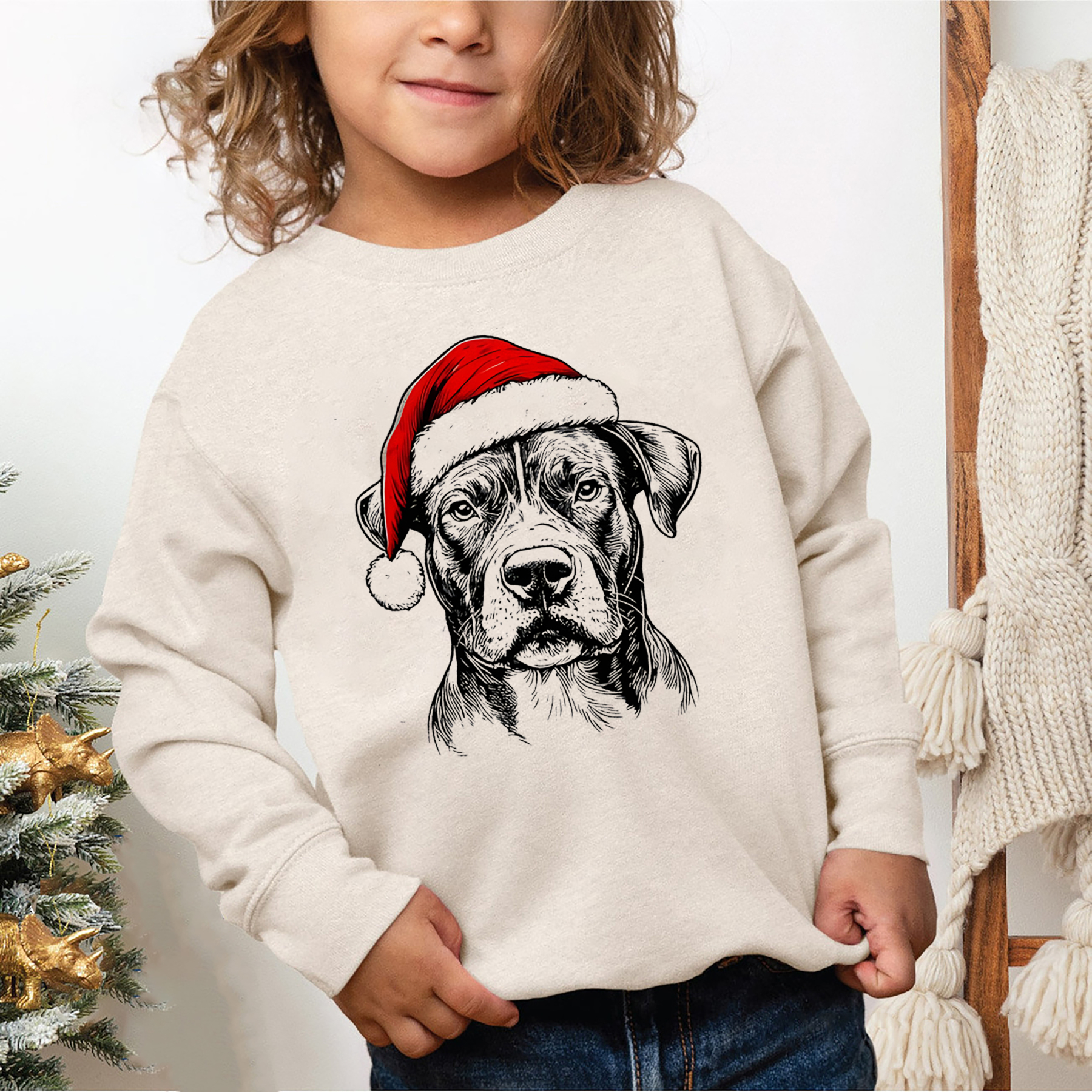 Custom Pet Christmas Sweatshirt - Personalized Dog/Cat Santa Hat Graphic Crewneck