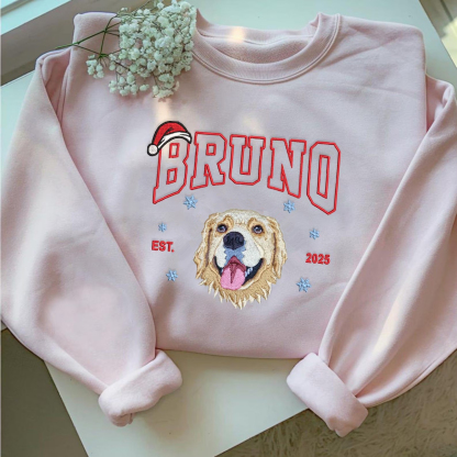 Custom Dog Cat Portrait Embroidered Christmas Sweatshirt