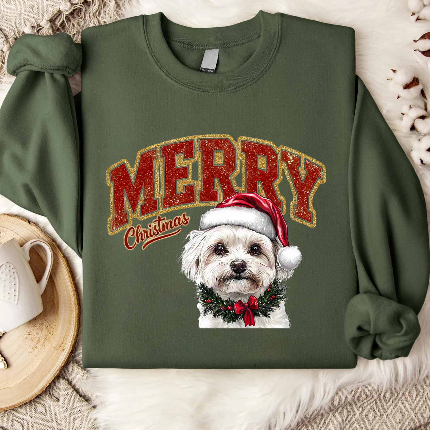 PetFiestas® Custom Glitter Merry Christmas Dog Sweatshirt Hoodie T-shirt