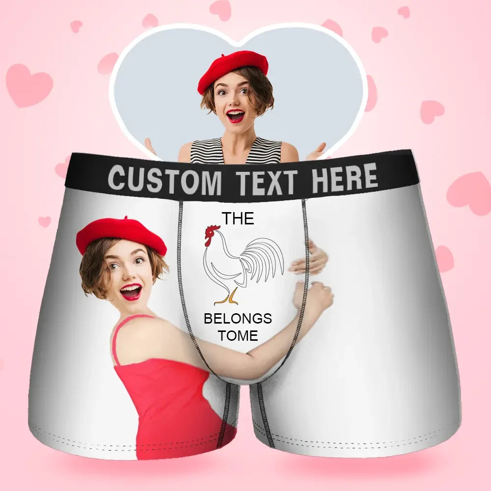 Custom Face Men's Boxer Belongs To Me Style Underwear, Birthday Gifts for Husband, Waistband Text Boxer Gift-ilovevango