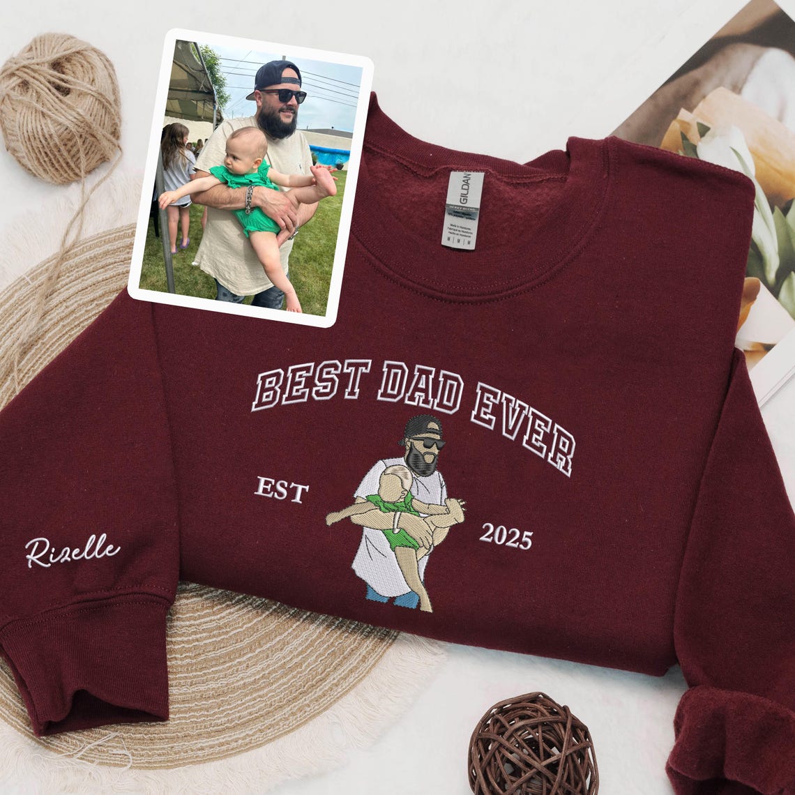 Best Dad Ever Shirt ,Custom Embroidered Portrait From Photo Sweatshirt,Dad Portrait Hoodie