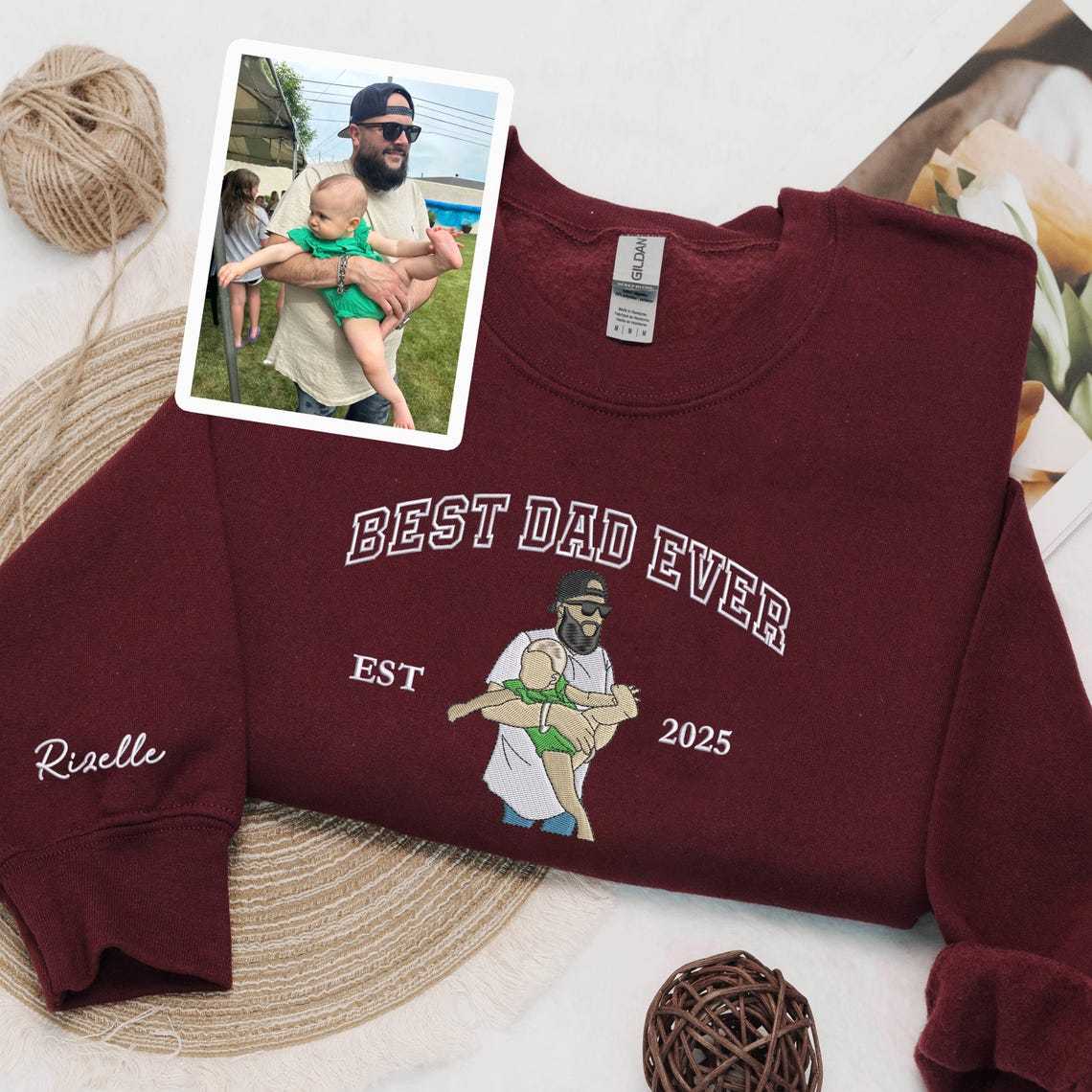Best Dad Ever Shirt ,Custom Embroidered Portrait From Photo Sweatshirt,Dad Portrait Hoodie
