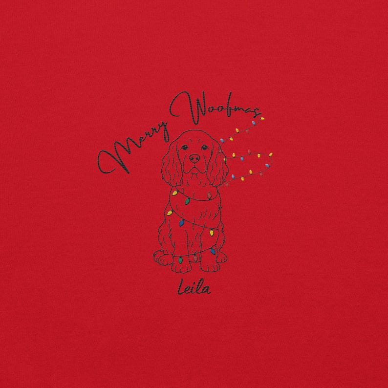 Merry Woofmas Custom Pet Embroidered Sweatshirt with Christmas Light Strings