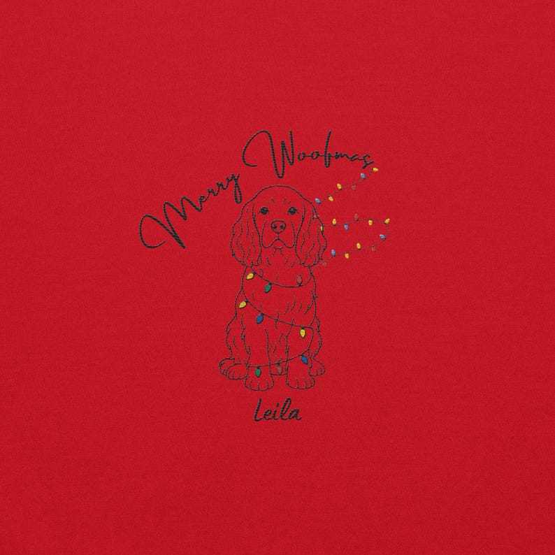 Merry Woofmas Custom Pet Embroidered Sweatshirt with Christmas Light Strings