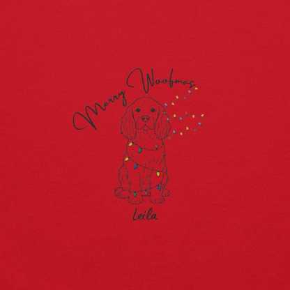 Merry Woofmas Custom Pet Embroidered Sweatshirt with Christmas Light Strings