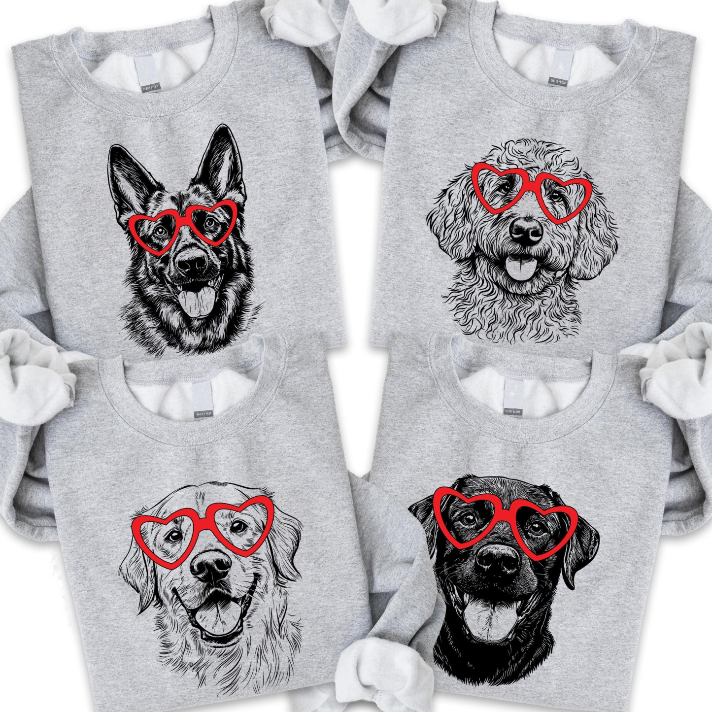 Custom Pet Valentine’s Day Sweatshirt - Personalized Dog/Cat Heart Glasses Graphic Crewneck