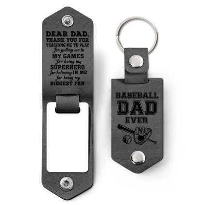 Custom Photo Dear Dad Thank You For Teaching Me - Birthday, Loving Gift For Baseball, Softball Father - Personalized Leather Photo Keychain-ilovevango