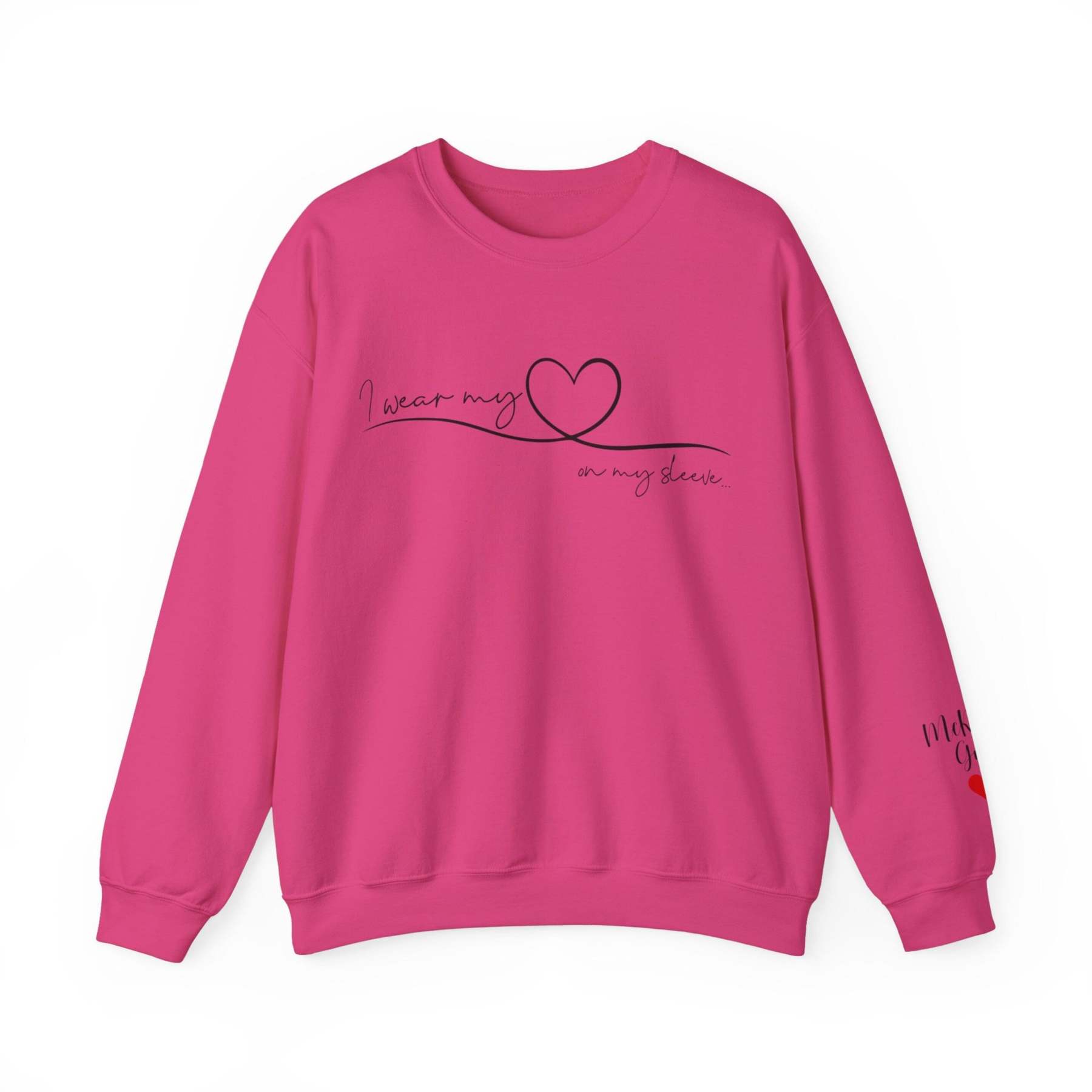 I Wear My Heart On My Sleeve Sweatshirt With Kid Names, Custom Mom Sweatshirt, Kids Names On Sleeve-ilovevango