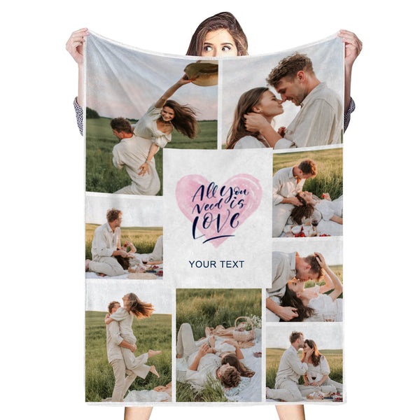 Custom 8 Photos&Text Fleece Blankets All You Need Is Love-ilovevango