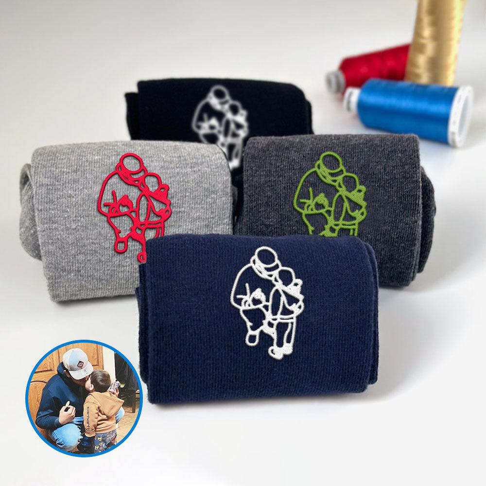 Embroidered Father And Son Socks, Embroidered Line Character Socks, Pure Cotton Socks, Father And Son Photo Socks, Meaningful Sock Gifts, Pure Cotton Socks-ilovevango