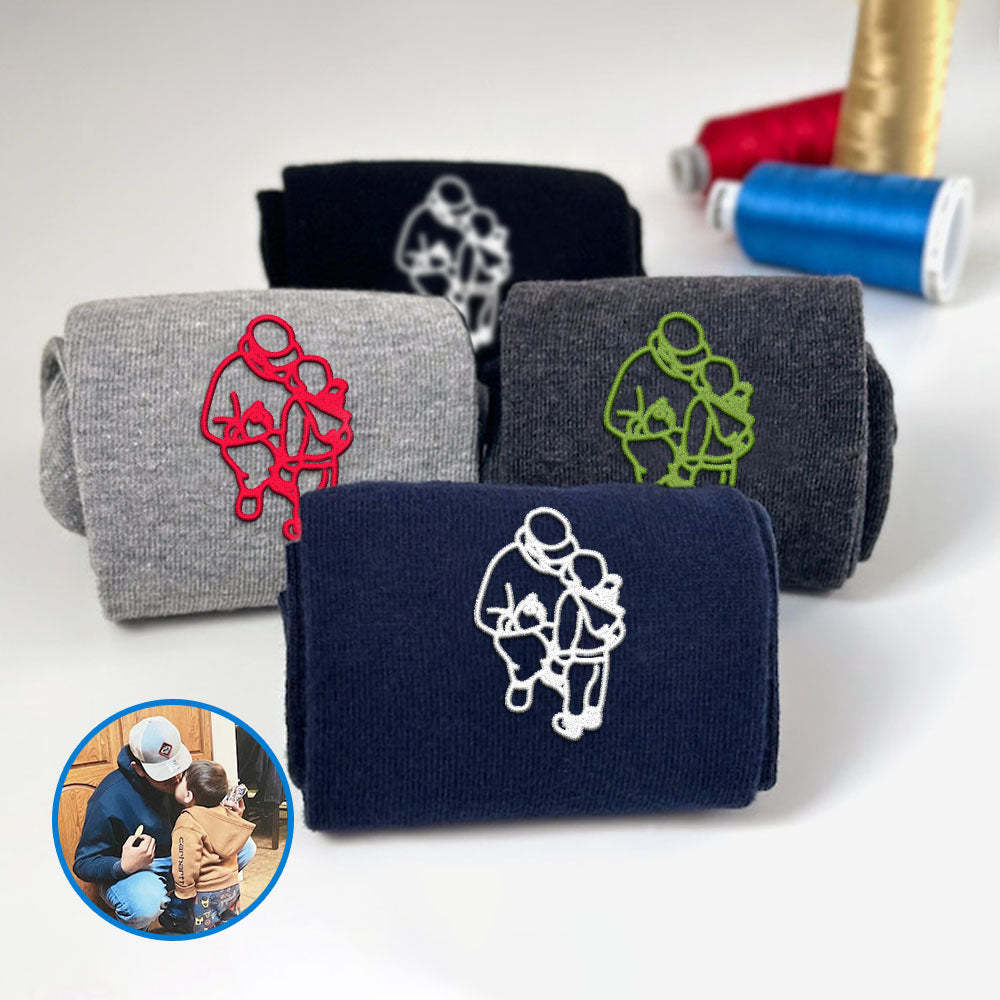 Embroidered Father And Son Socks, Embroidered Line Character Socks, Pure Cotton Socks, Father And Son Photo Socks, Meaningful Sock Gifts, Pure Cotton Socks-ilovevango