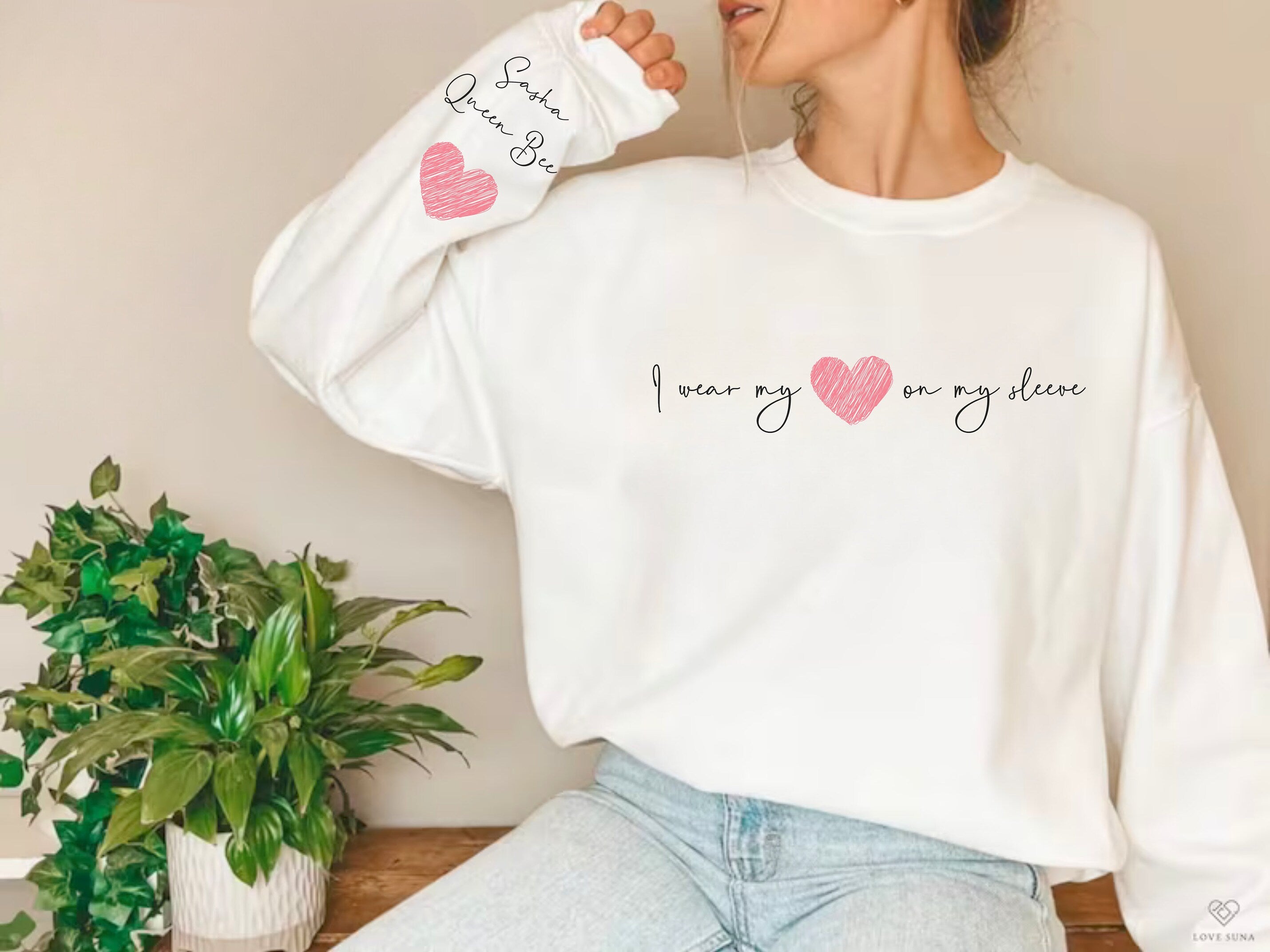 I Wear My Heart On My Sleeve - Family Personalized Custom Unisex Sweatshirt With Design On Sleeve - Gift For Mom, Grandma-ilovevango