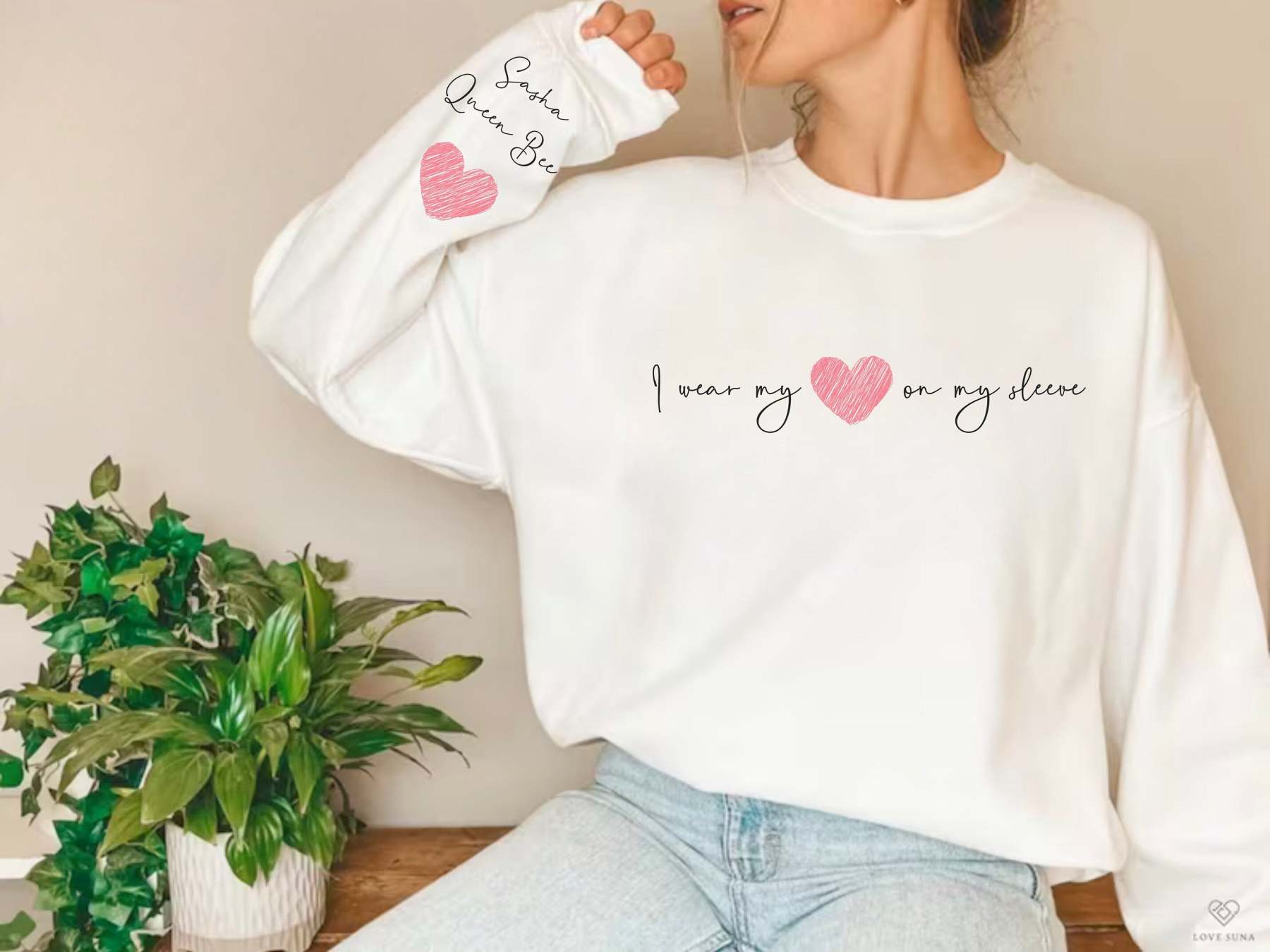 I Wear My Heart On My Sleeve - Family Personalized Custom Unisex Sweatshirt With Design On Sleeve - Gift For Mom, Grandma-ilovevango